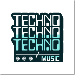 TECHNO  - Retro Computer Font  (Teal) Posters and Art